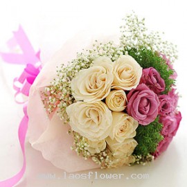 16 Pink & White Roses Bouquet